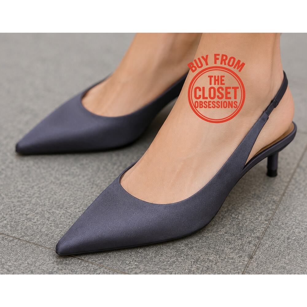 Zara Anthracite Grey Kitten Heel Slingback Pumps Pointed Toe Chic Size 7.5 NWT